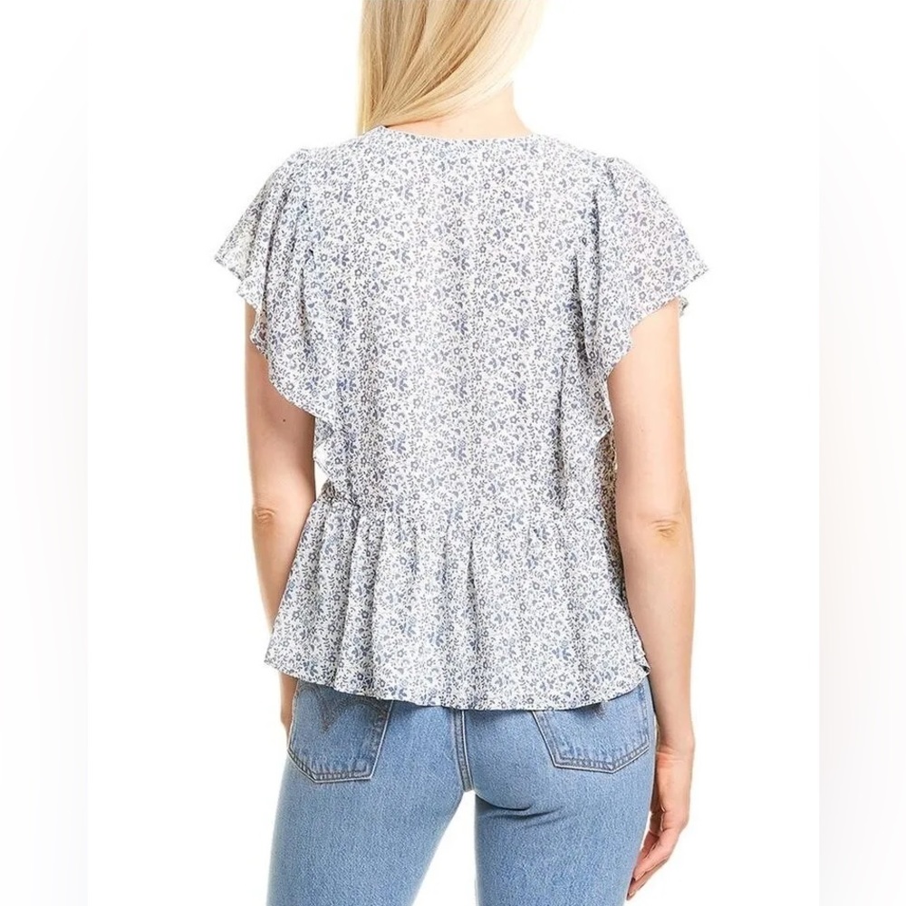Madewell Georgette Ruffle-Sleeve Peplum Top in Americana Floral in small - Picture 2 of 5